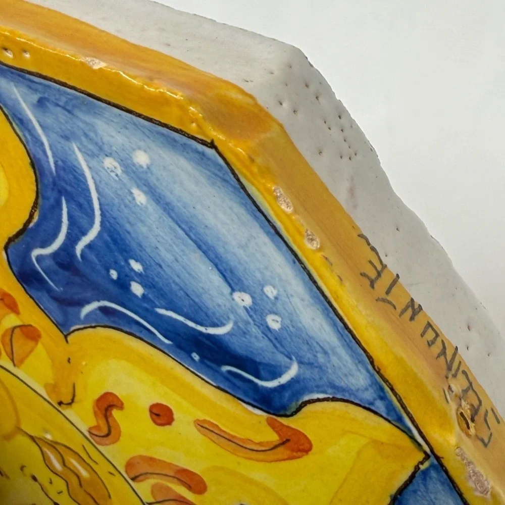 Galfano Selinunte Italian Ceramic Sun Face Wall Plaque Octagon celestial 6 in